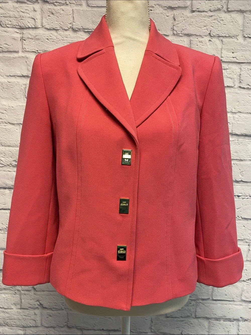Tahari Pink Blazer with Gold Accent Buttons Size 6